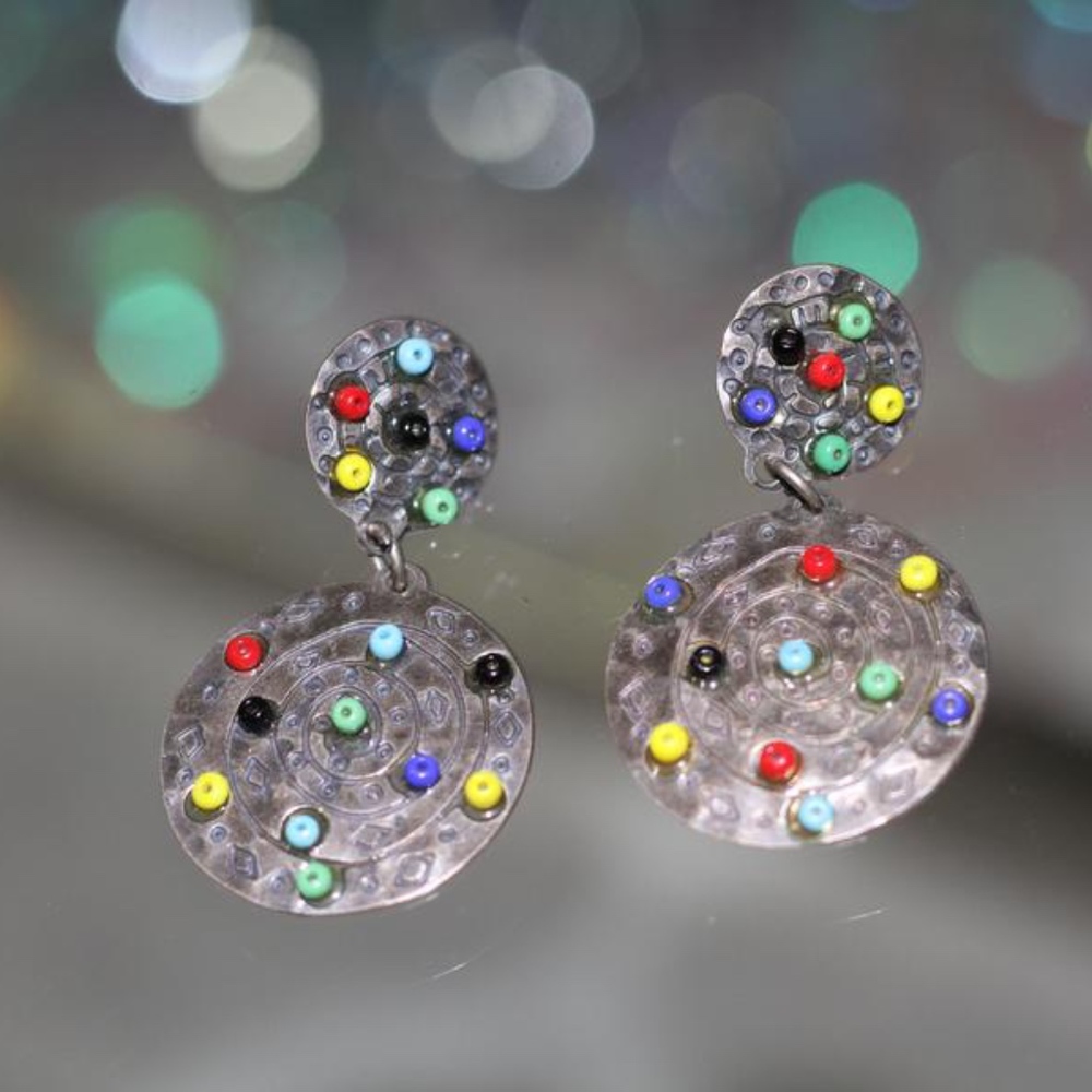 Silver Multi Color Earrings